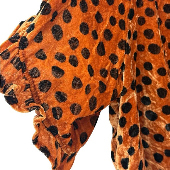 Madewell Velvet Memento Leopard Dot Ruffle Sleeve Top XL Burnt Orange Brown - Picture 6 of 13